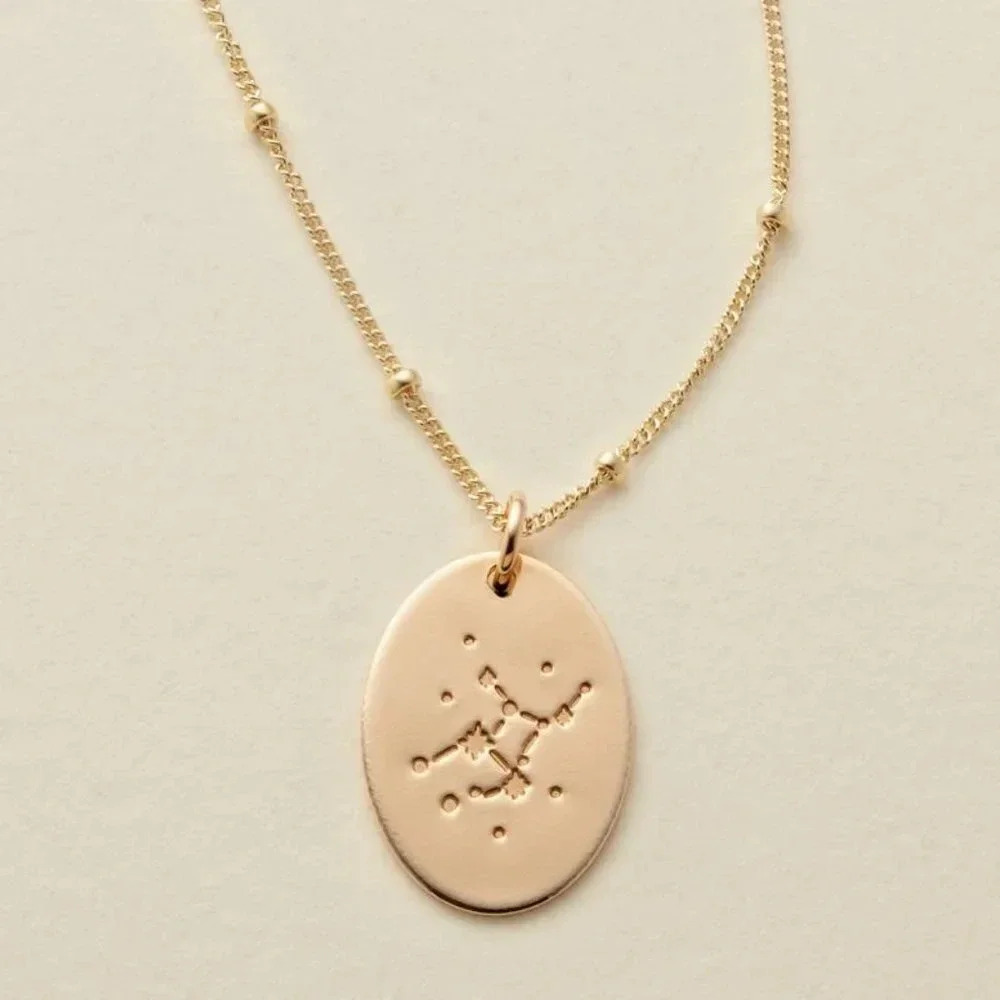 Virgo Minimalist Zodiac Charm Oval Disc Necklace